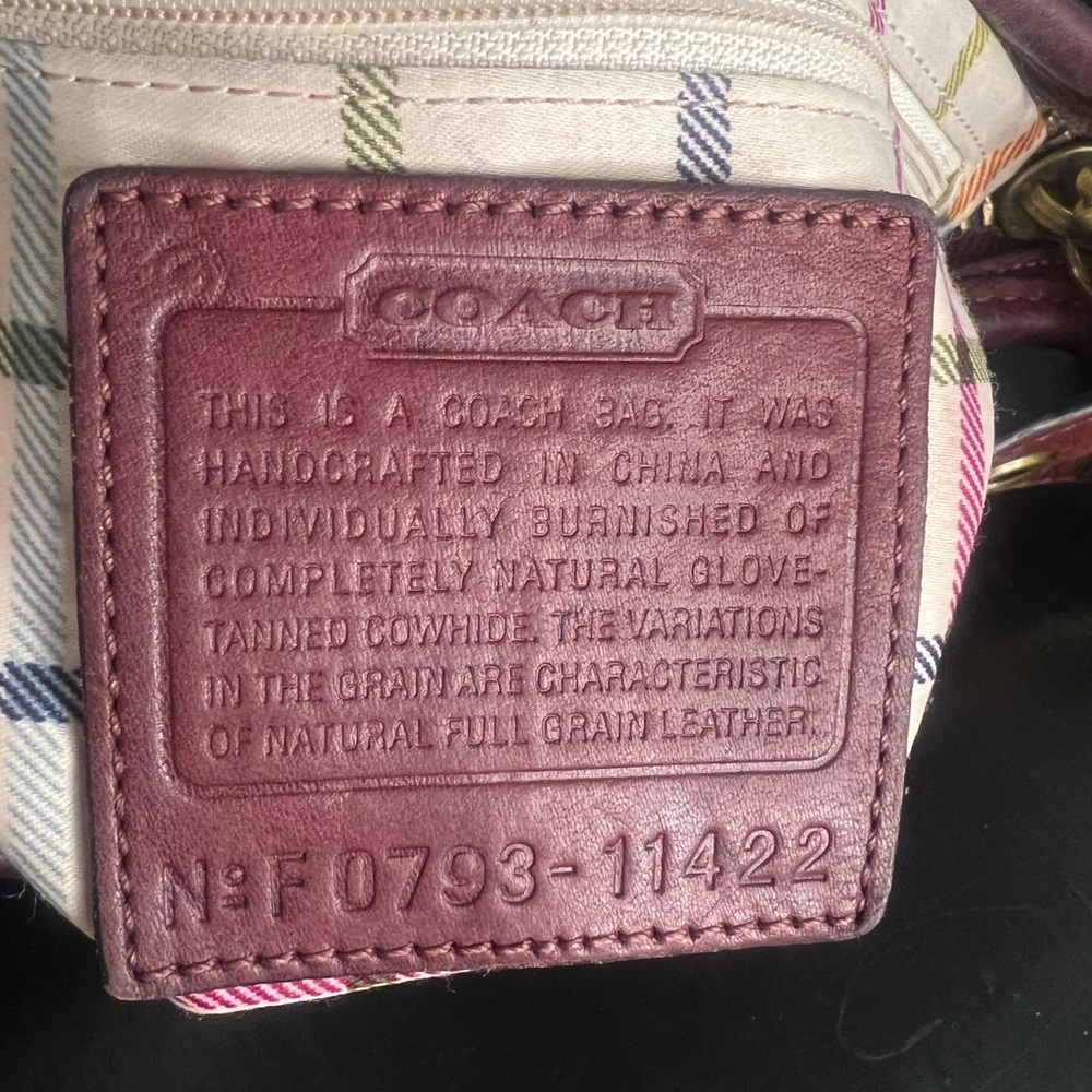 COACH REHAB Bleecker Burgundy Tattersall Leather Crossbody Bag - Picture 4 of 12